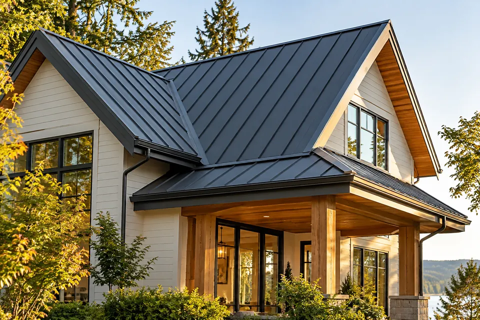 Standing seam metal roof on a contemporary home